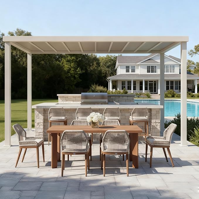 PURPLE LEAF 7 Pieces Dining Set Patio Metal Rectangular Table and Wicker Rattan by PURPLELEAF