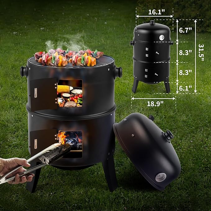 3-in-1 Vertical Charcoal Smoker Grill - Image 6