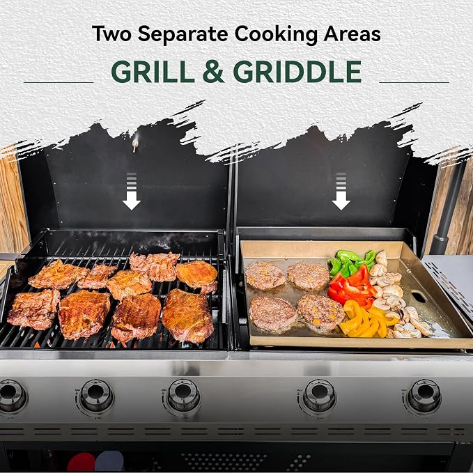 5 Burner Griddle Grill Combo, 2 in 1 Propane Gas BBQ Grill - Image 3