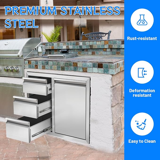 Outdoor Kitchen Drawer Combo, Stainless Steel Triple Drawer Cabinet - Image 2