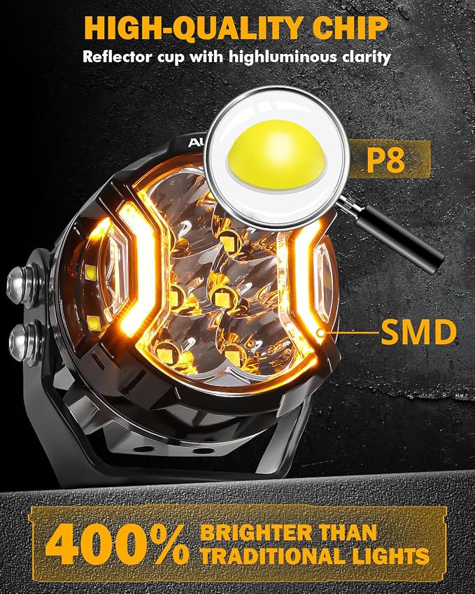 Auxbeam 3 Inch Round Driving Lights, 108W Side Shooter Offroad Pod Lights - Image 5