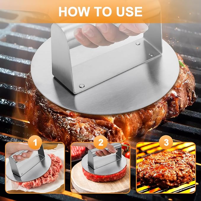 Stainless Steel Burger Press 6.2" Round Smash Burger Press- Pro Non-Stick - Image 7