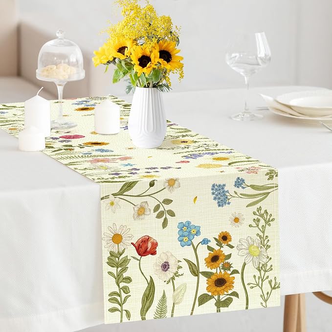 Summer Flower and Leaf Table Runner Seasonal Holiday Anniversary Indoor Outdoor - Image 4