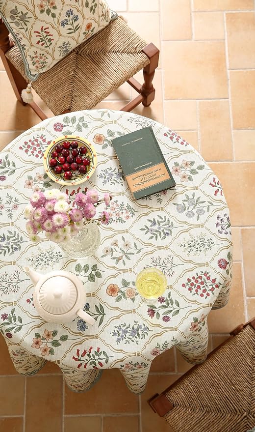 ISAENNE Designer Small Round Tablecloth, Western Linen Colorful Floral Indoor - Image 7