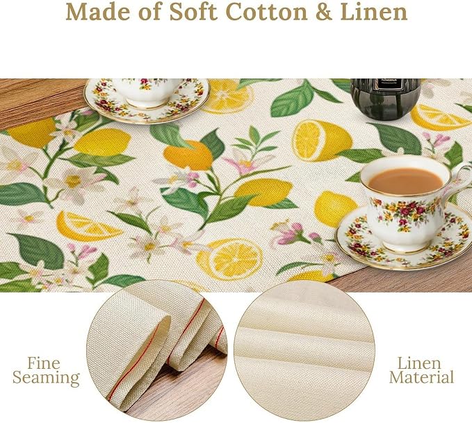 Yellow Lemon Table Runner, Spring Floral Summer Fruits Print Table Decoration - Image 6