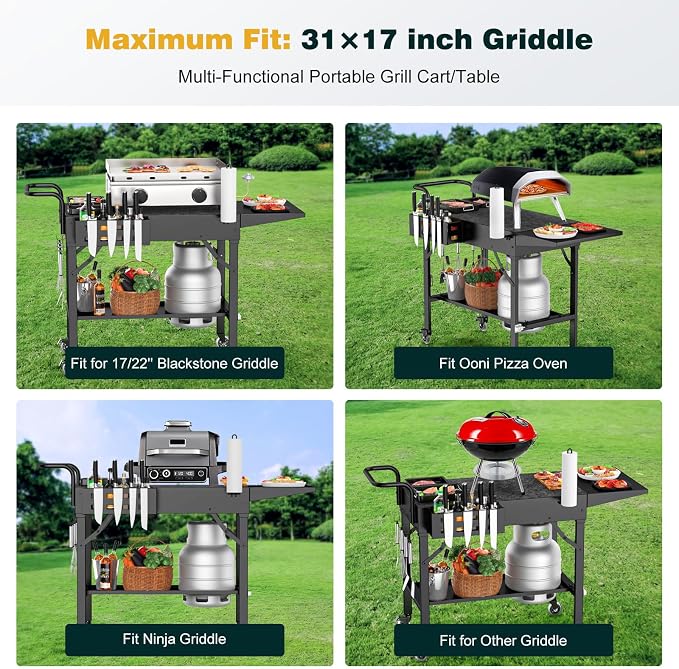 Outdoor Griddle Table, 440lbs Folding Grill Cart, Pizza Oven Table Stand - Image 2