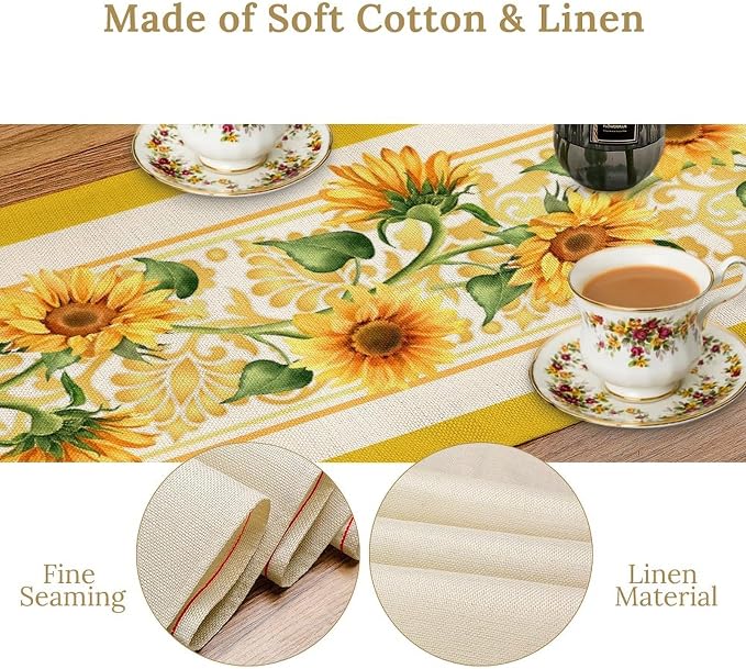 Yellow Sunflower Table Runner, Spring Summer Seasonal Floral Farmhouse Rustic - Image 6