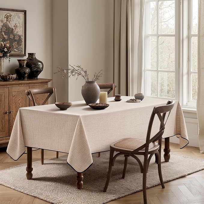 MIULEE Ivory-Black Linen Polyester Tablecloth 60x84 Inch Spring Rectangle Table - Image 4