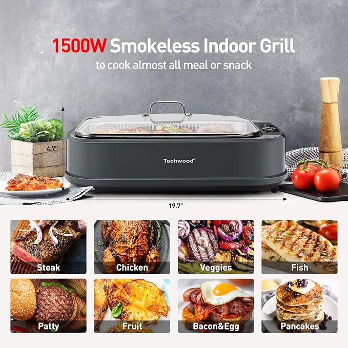 Indoor Grill, Techwood 1500W Smokeless Electric Grill - Image 5