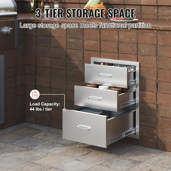 VEVOR 18x23 Inch Outdoor Kitchen Stainless Steel Triple Access BBQ Drawers - Image 5