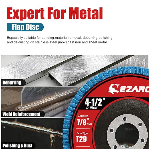 EZARC Flap Disc 20 Pack, 4.5" x 7/8", T29 Zirconia Abrasive Grinding Wheel - Image 4