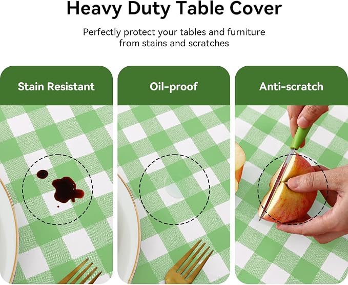 Romanstile Rectangle Vinyl Tablecloth, 100% Waterproof Buffalo Gingham Plastic - Image 4