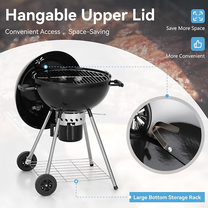 GREEN PARTY 22 inch Kettle Charcoal BBQ Grill - Image 8