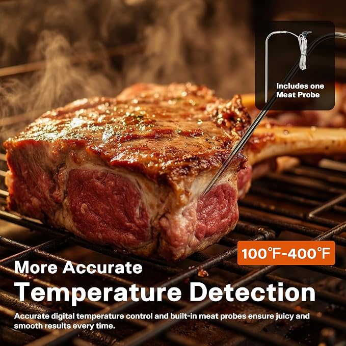 Vertical Electric Smoker with Cover & Meat Probe, BBQ Smokers with 4 Cooking - Image 4