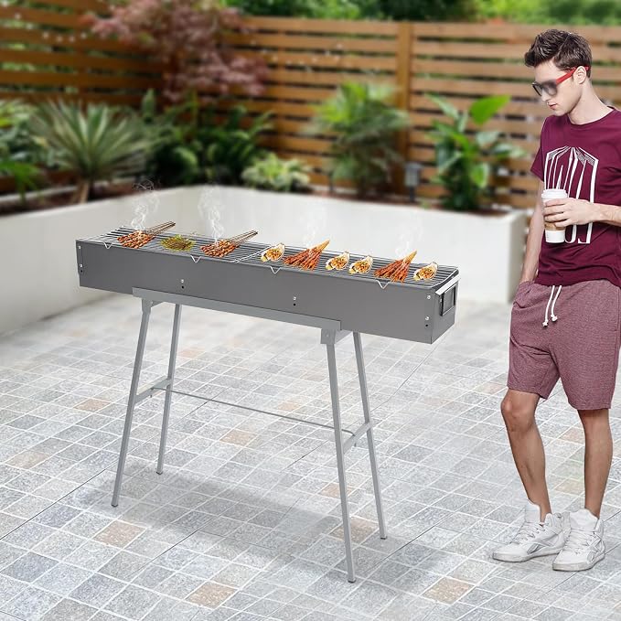 Portable Charcoal Grill, 39.3x7x5.1in Folding Camping Barbecue Gril - Image 5