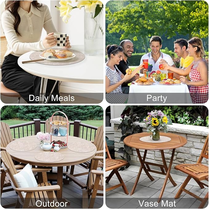 Homaxy Round Faux Leather Placemats and Coasters, Washable Dual-Side Table Mats - Image 5