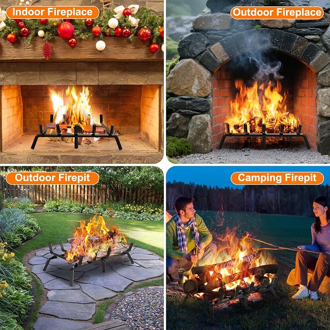 FEED GARDEN Small Fireplace Grate 17 inch Heavy Duty Fireplace Log Holder - Image 6