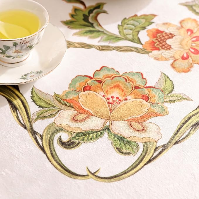 patdrea Designer Vintage Linen Rectangle Tablecloth, French Floral Tablecloths - Image 4