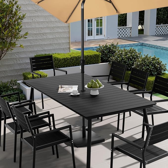 83" Patio Outdoor Dining Table for 6-8, Weather-Resistant Wood-Grain Top - Image 2