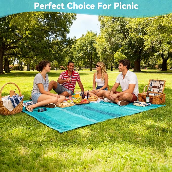 UKISS Outdoor Rug Carpet，Reversible Portable Plastic Straw Camping Rugs， 8' x - Image 4