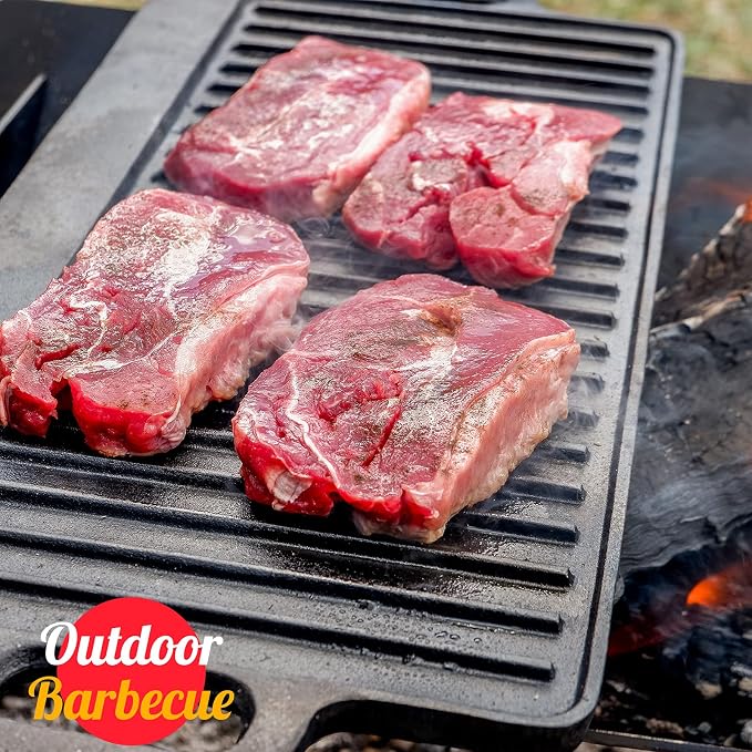 Overmont Pre-seasoned 17x9.8" Cast Iron Reversible Griddle Grill Pan - Image 5