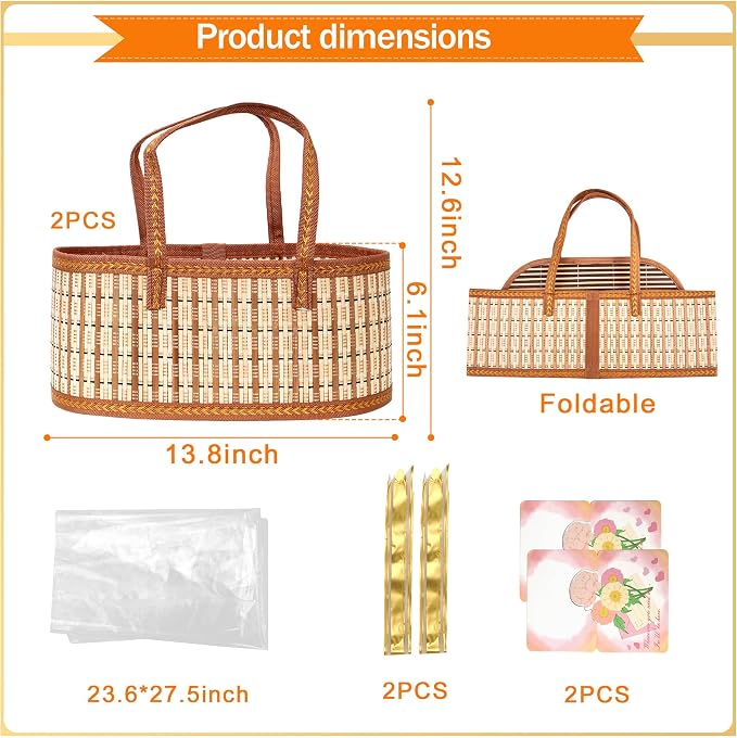 Orchidleaf 2 Set Baskets for Gifts Empty, Gift Empty Bamboo Basket Large - Image 3