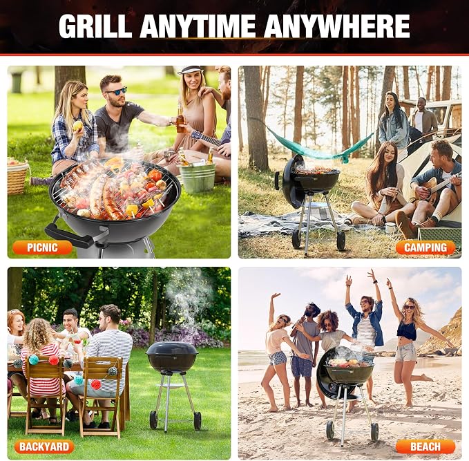 18 inch Charcoal Grill, Portable Kettle BBQ Grills, Perfect BBQ Gift, Durable & - Image 7