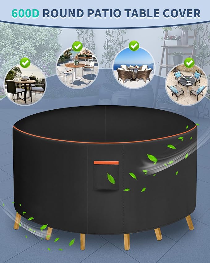 Round Patio Furniture Cover, 72 Inch Diameter Waterproof 600D Heavy Duty Table - Image 4
