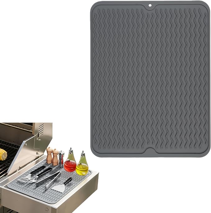 Grill Accessories, 16x12 Inch Silicone Heat Resistant Mat, BBQ Tool Rest Pad by Geban