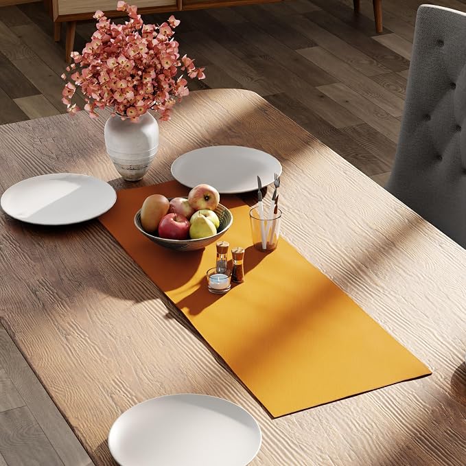 Encasa XO Table Runner 13"x36" Long | Cotton Canvas Fabric | Mango Solid Color - Image 2