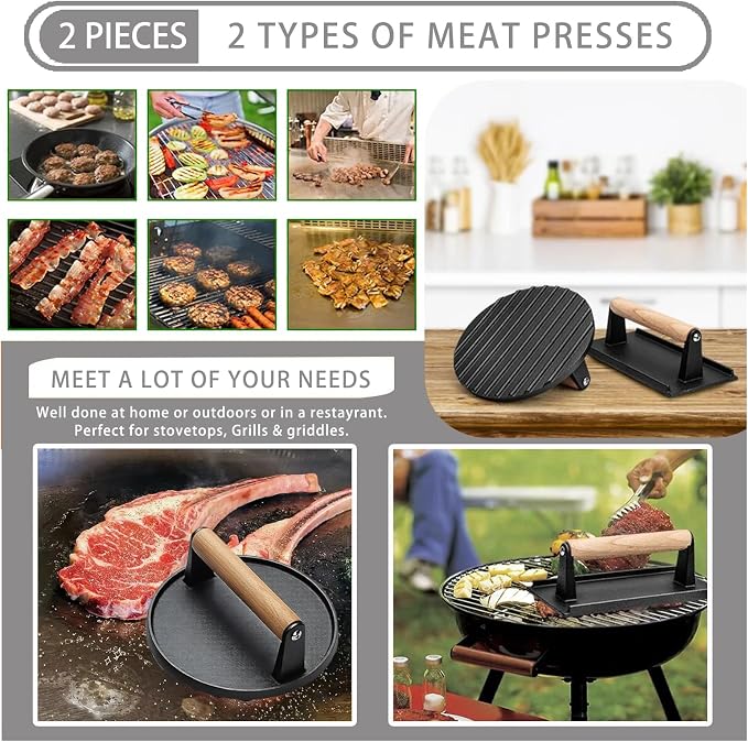 Smash Burger Press Kit 56 Pcs, grill press, 7.9 Inch Cast iron hamburger - Image 5
