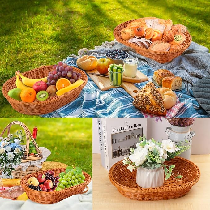 5 Pack 13.8 Inch Oval Poly Wicker Baskets, Plastic Oval Wicker Baskets - Image 7
