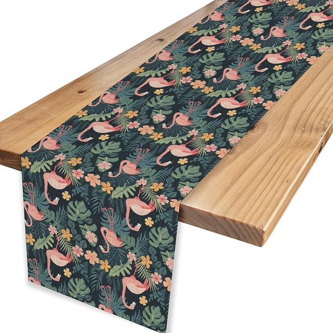 Tropical Flamingo Table Runner, Hawaii Seasonal Floral Spring Summer Green - Image 6