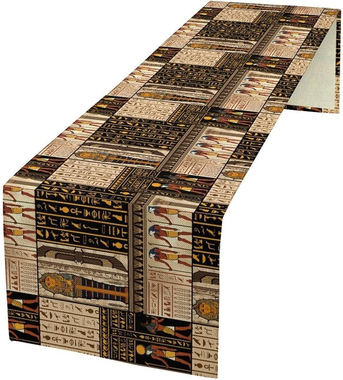 Ancient Egyptian Table Runner, Vintage Abstract Mystical Hieroglyphics Culture by Unknown