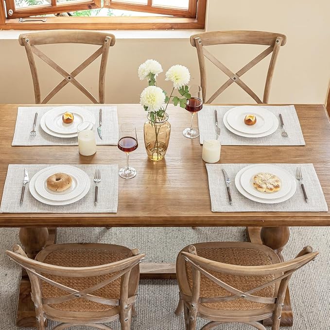 Blue Forest Placemats Set of 6, Dual-Layered Thickened Faux Linen Cloth Place - Image 6