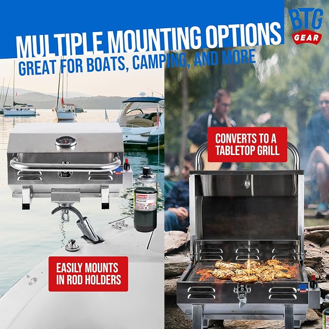 Tailwaves Marine Grill w/Rod Holder Mount | Stainless Steel | Propane BBQ - Image 7