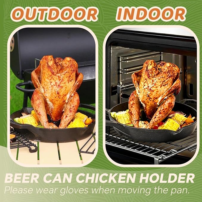 Cast Iron Chicken Roaster, Pre-Seasoned Vertical Poultry Roaster - Image 3