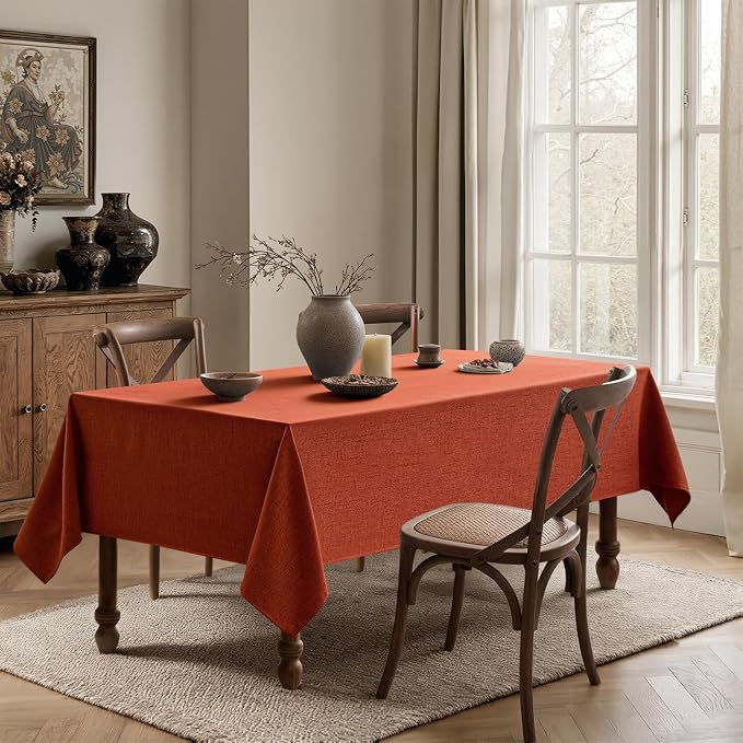 MIULEE Burnt Orange Linen Polyester Tablecloth Fall Thanksgiving 60x104 Inch - Image 4