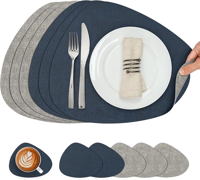 Placemats and Coasters, Washable Reversible Placemats Round Faux Leather by Chitomars