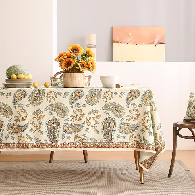 patdrea Designer Vintage French Rectangle Table Cloth, Italian Floral Wrinkle - Image 2