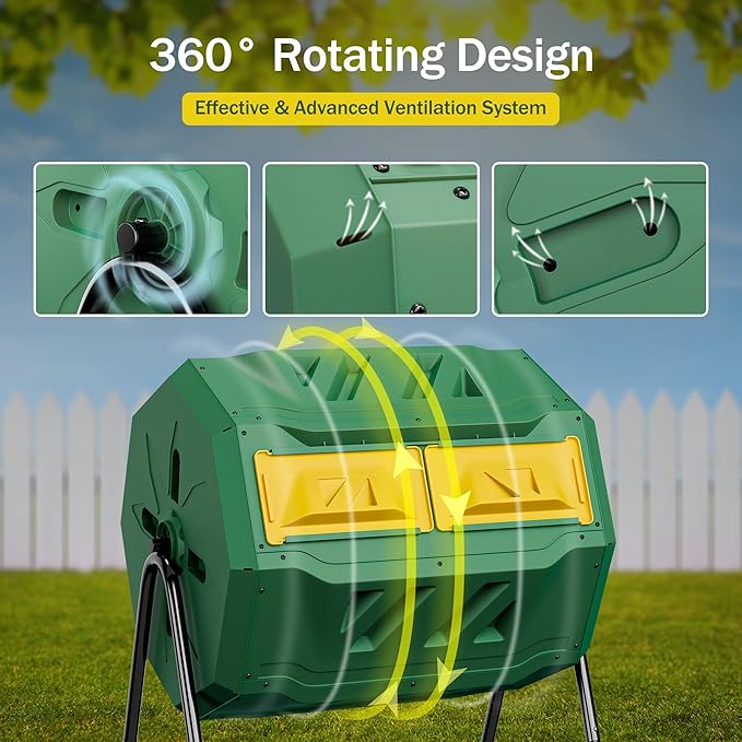 F2C Compost Bin Outdoor Dual Chamber Tumbling Composter 43 Gallon BPA Free - Image 4