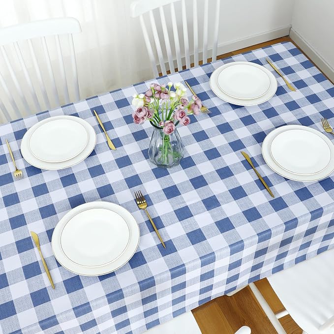 Romanstile Gingham Rectangle Plastic Tablecloth, 100% Waterproof Checkered PVC - Image 5