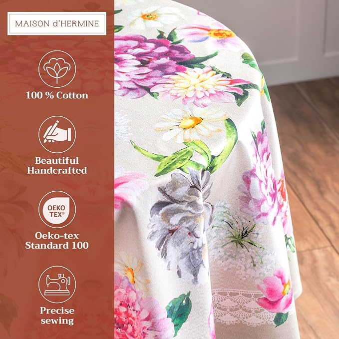 Maison d' Hermine Table Cloth Round Table 100% Cotton 63 Inches Tablecloth - Image 2