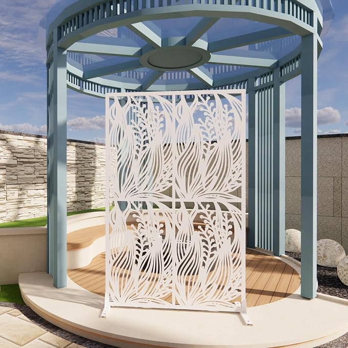 Metal Privacy Screen Room Divider 72" H x 45.3" W, Free Standing Decorative by Gefaxi