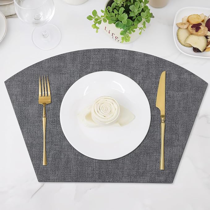 Homaxy Round Table Placemats Set of 6, Washable Wedge Shaped Faux Leather Table - Image 9