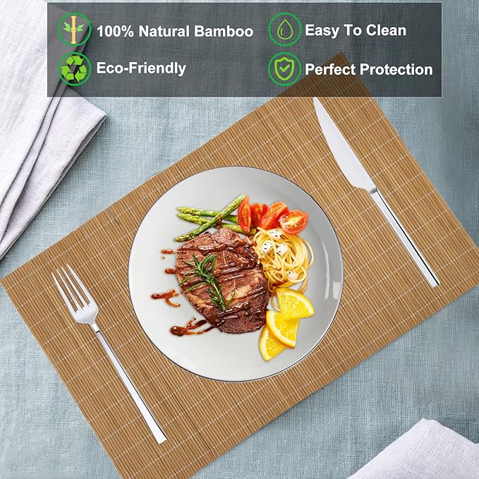 ANDSTAR Set of 2 Pcs Bamboo Placemats Sushi Rolling Mat Japanese Style Natural - Image 3