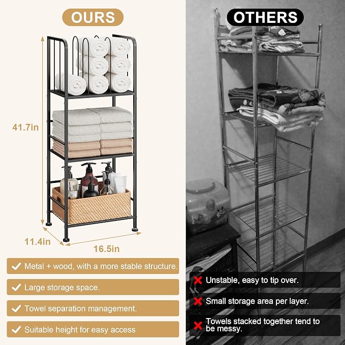 Towel Rack Free Standing 3-Tier M-Shaped Detachable Dividers, Durable Metal - Image 8
