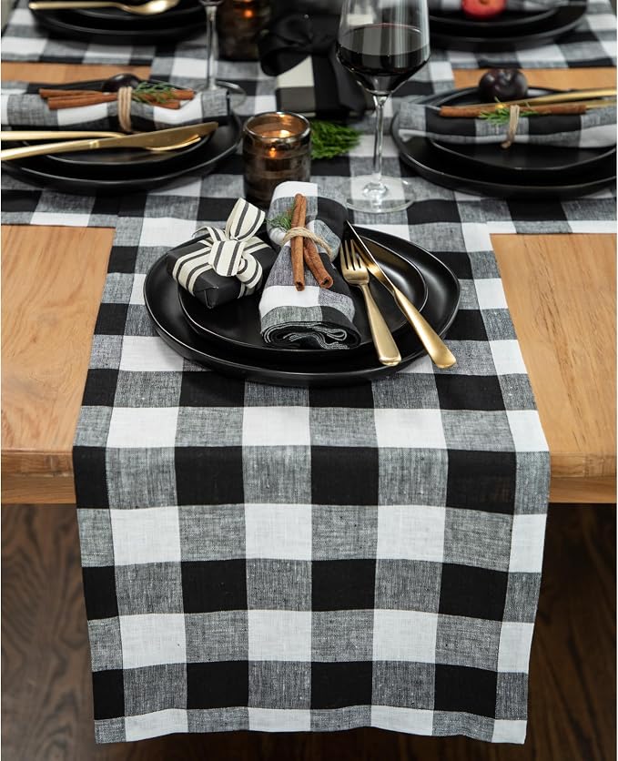 Solino Home Linen Checkered Table Runner 108 Inches Long by SolinoHome