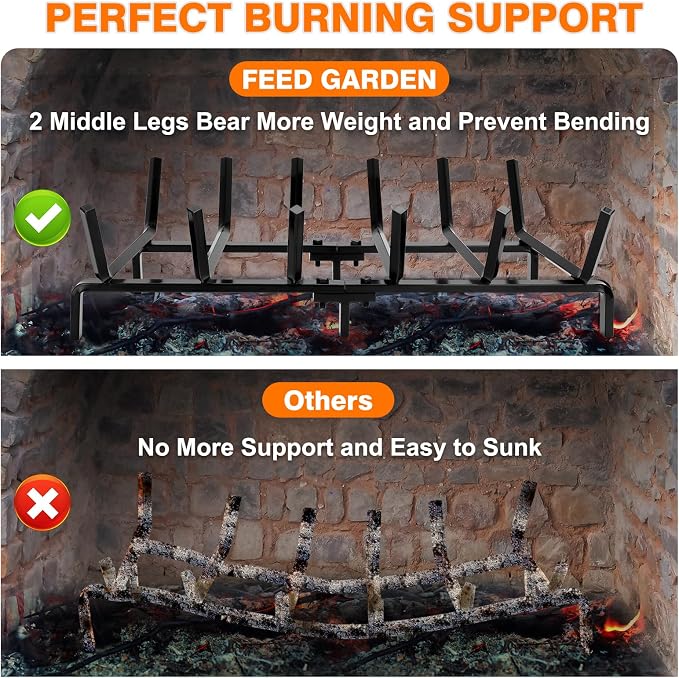 FEED GARDEN Fireplace Grate 24 inch Heavy Duty Fireplace Log Holder, 1/2" Solid - Image 4