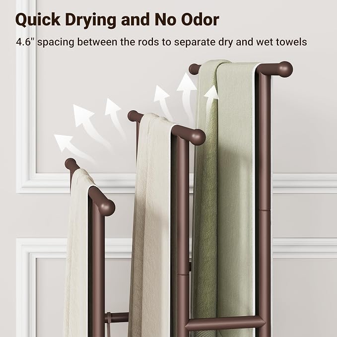 ELYKEN 3 Tier Standing Towel Rack, Freestanding Floor Towel Rack - Image 5
